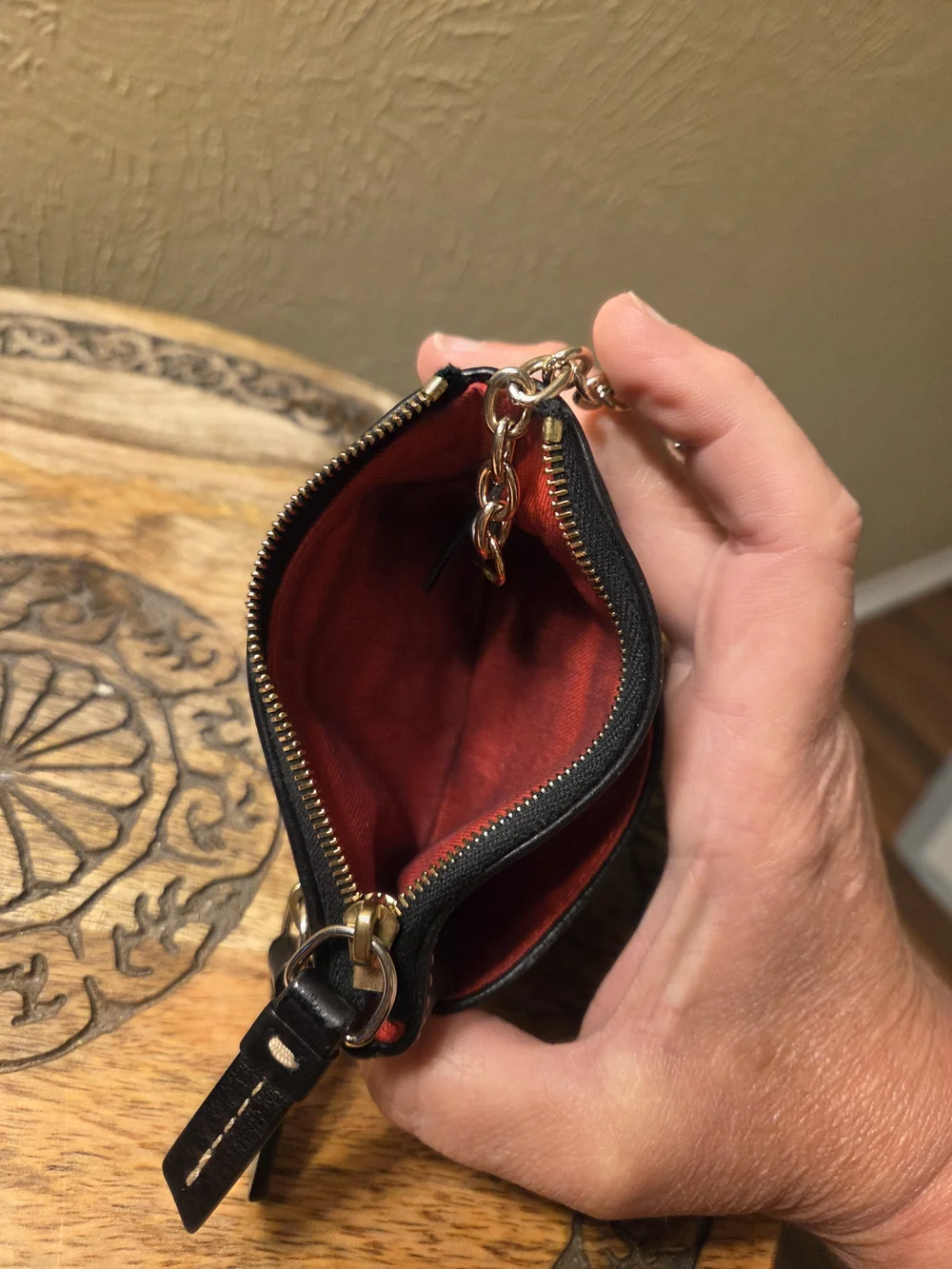 Dooney & Bourke Black Leather Zip Coin Pouch w/ keychain inside.